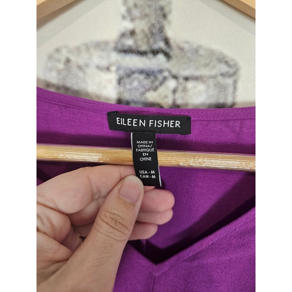 Eileen Fisher Womens Purple 100% Silk V-Neck Cinched Waist Shift Dress Size M - Picture 3 of 7